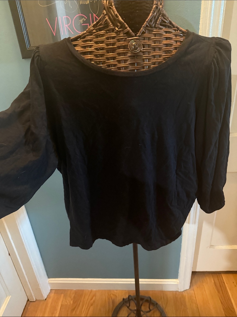 a.n.a Black Scoop Neck Blouse with Three-Quarter Sleeves